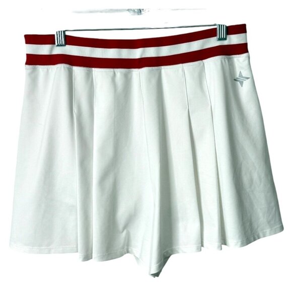 TuckerNuck White Pleated Tennis Skort With Red Waistband Womens Size L - Picture 2 of 8